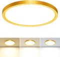 slochi LED Flush Mount Ceiling Light Fixture, 3000K-4000K-6500K & 100W Equivalent Modern Kitchen Recessed Ceiling Lamp 24W 3200Lm 12 Inch Closet Round Surface for Bathroom Laundry-Gold