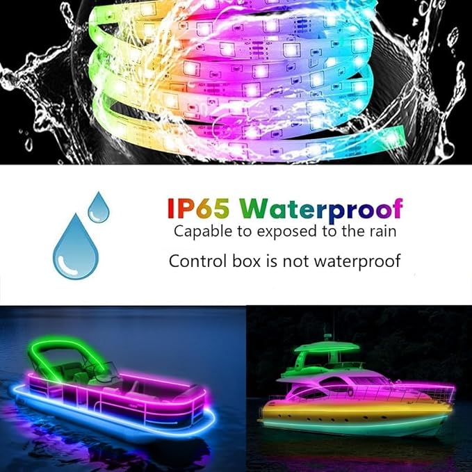 Boat Strip Lights Waterproof 32.8FT, 12v RGB Marine Pontoon Boat Lights, Boats Interior Deck Cabin Light, Night Fishing Lighting for Jon Bass, Yacht, Kayak, RV