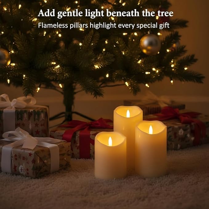 ANGELLOONG Flickering Flameless Candles with Remote, Battery Operated Fake Candles with Timer, Realistic LED Electric Pillar Candles for Home Wedding Birthday Christmas Decor, Set of 3