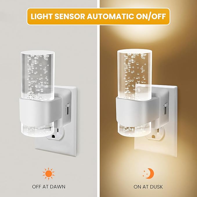 JIURUN 2 Pack LED Night Light Plug in, Auto Dimming Night Light with Light Sensor, 3000K Warm White Soft Glow Nightlight for Bedroom Bathroom Hallway Stairs Kids Room Nursery