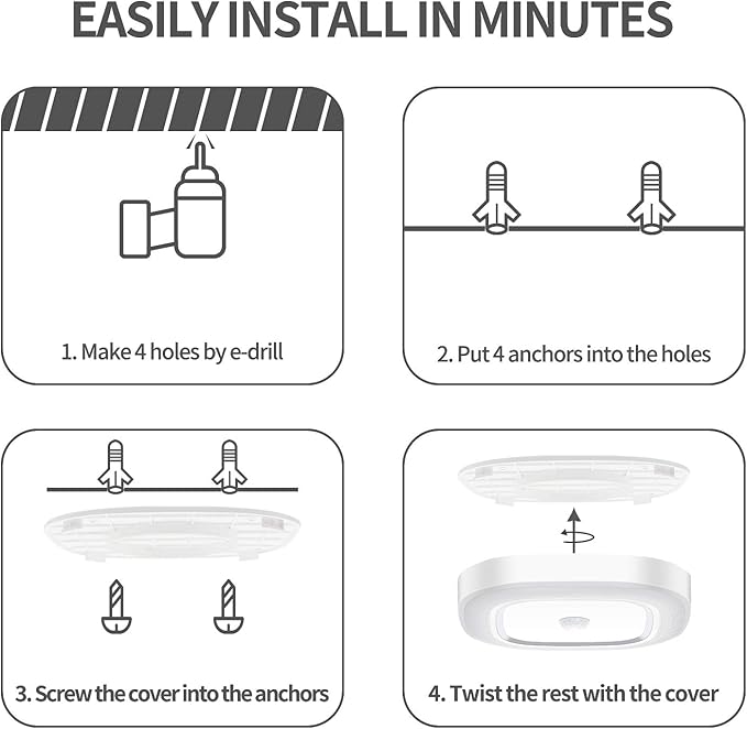 Motion Sensor Ceiling Light Battery Operated, Wireless Motion Activated LED Light 300LM White Indoor Lights for Closet Cordless Stair Hallway Bedroom Pantry Shed Shower Light