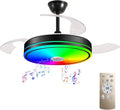 42'' Retractable Hanging Fan with Lights, Smart Fan Light with Bluetooth Speaker, App Control for Dimming & RGB Color Change Reversible Bedroom Living Room
