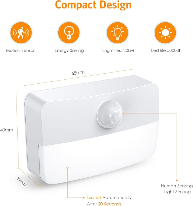 JXTZ 【2 PACK】 Motion Sensor Night Light, Stick-On Motion Sensor Lights Indoor, Battery Powered Under Cabinet Kitchen Lights with Adhesive Pads, Auto/On/Off for Cupboard Wardrobe Stair Kitchen
