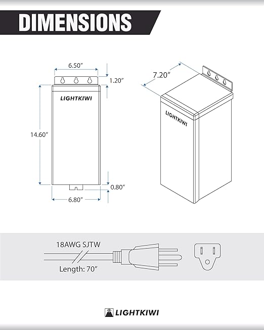 Lightkiwi U8810 600W Low Voltage Landscape Lighting Transformer, 120V to 12V–15V AC Multi-Tap, Weatherproof Outdoor Power Supply for Garden, Path & Spot Lights, Pool/Spa, ETL Listed
