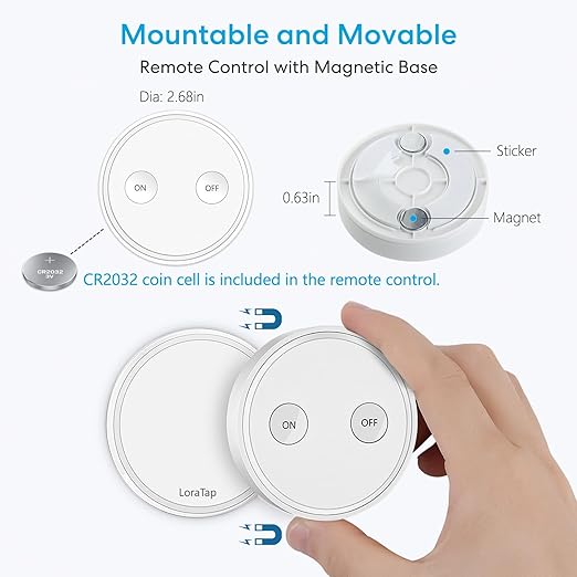 LoraTap Mini Remote Control Outlet Plug Adapter with 2 Remotes, 656ft Range Wireless Light Switch for Household Appliances, No Hub Required, 10A/1100W, White, 2 Years Warranty (2 Remotes + 1 Outlet)