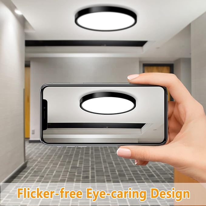 4 Pack Flush Mount LED Ceiling Light Fixtures, 9 Inch Modern Black Light Fixtures, 18W 5000K Low Profile Slim Flat Surface Mount Ceiling Lights for Kitchen, Hallway, Laundry, Stairwell