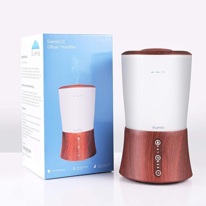 BlueHills Premium Set of Two Large 2000 ML and 2500 ML XL Essential Oil Diffusers Humidifier Combo for Large Room Home with Décor LED Lights Great Gift – Value Pack of Dark Wood Grain.