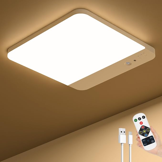 TOOWELL Rechargeable Closet Lights Motion Sensored - 7.8in Magnetic Battery Operated Ceiling Lights with Remote, Wireless Waterproof Shower Light Indoor for Shower Bathroom Pantry Stairs Hallway
