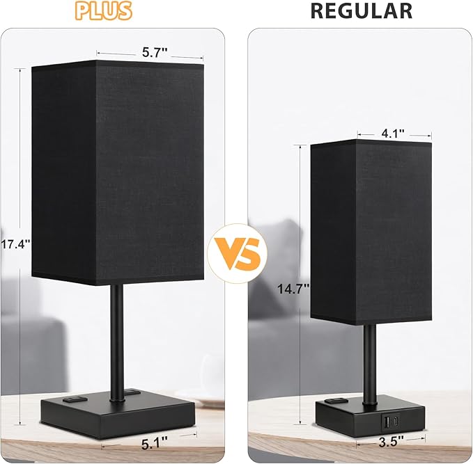 aooshine Plus Set of 2 Black Lamp for Nightstand - Touch Lamps for Bedroom, 3000K White Light for Living Room, Bedside Table Lamp for Men