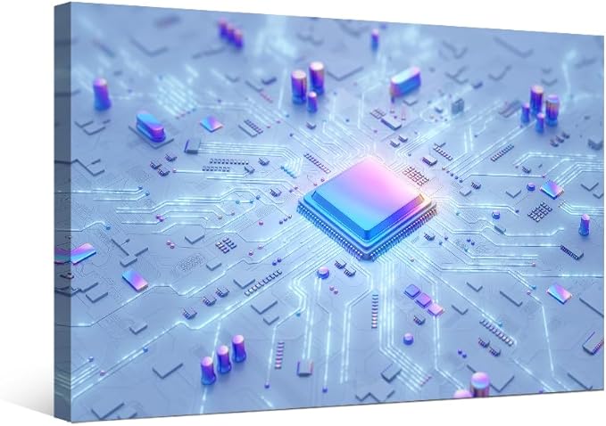 LSIUHWUWI Wall Art Central Computer Processors CPU Painting Print On Canvas for Bedroom Circuit Board Home Decor Technology Digital Art Artwork Paintings Framed Ready to Hang 20x28 INCH