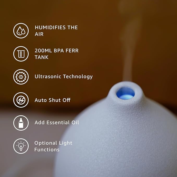 200ML Ceramic Essential Oil Diffuser (Set of 2) - Ultrasonic Aromatherapy & Humidifier with 7-Color LED Lights, Auto Shut-Off, Wood Grain Base, 1H/3H/6H Timer | Scent for Home, Office, Yoga