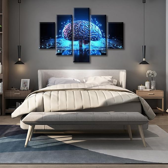 Abstract Human Brain Wall Art for Artificial Intelligence Concept Canvas Art Wall Decor Brain Modern Wall Art Pictures for Living Room Artwork Paintings Framed Ready to Hang, (60"Wx40"H)