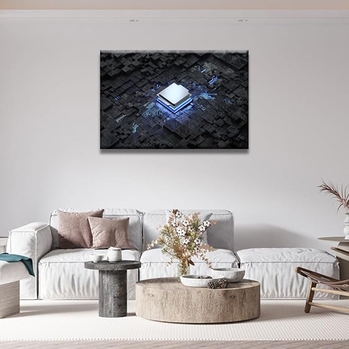 LSIUHWUWI Central Computer Processors CPU Canvas Artwork Wall Decor Artificial Intelligence Pictures Concept Prints Wall Art Modern Home Decor Posters Framed Ready to Hang 24x36 INCH