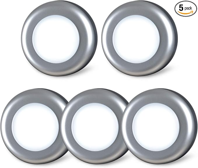 STAR-SPANGLED 5 Pack 2.8” Push Tap Lights, Stick on Touch Puck Lights AAA Battery Operated, LED Sticky Button Lights for Classroom, Kitchen, Under Cabinet, Closet (Sliver, Cool White)