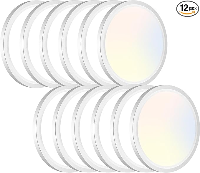 12PACK LED Flush Mount Ceiling Light, 3CCT Selectable 3000K-4000K-6500K & 100W Equivalent Modern Kitchen Recessed Ceiling Lamp 15W 1500Lm 7.5 Inch for Bathroom Closet Laundry Bedroom Hallway, White