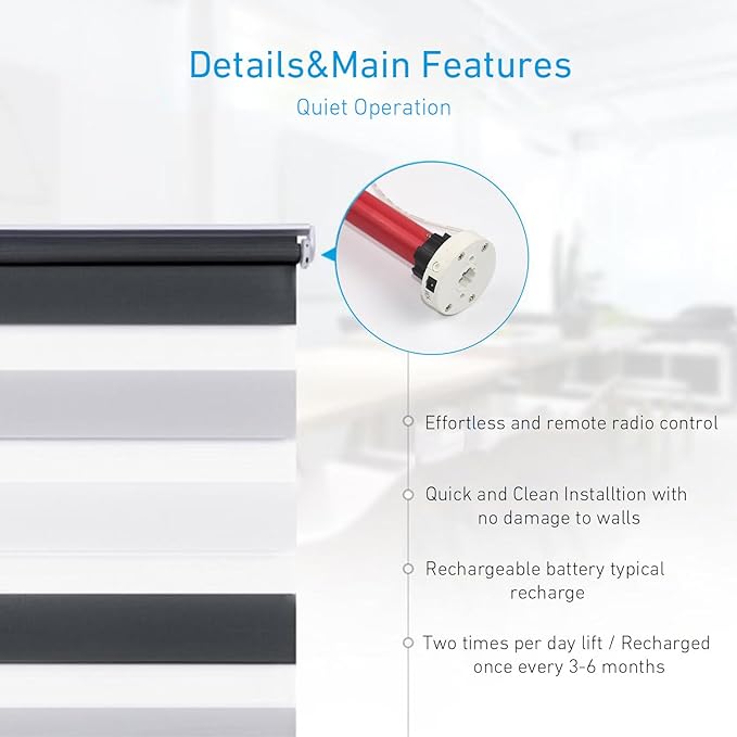 Rollerhouse Battery Powered Motor Kit with Remote Control and Charger - Electric Motor DIY Motorized Tube for Window Blinds,Fit for 1-1/8" (28mm) Shade Tube