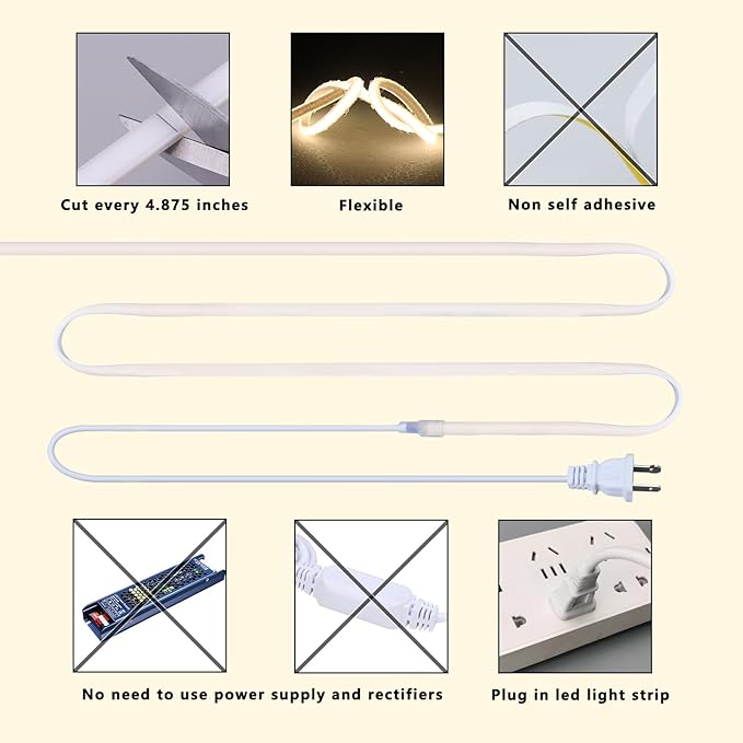 AC 110V COB LED Strip Lights 98.4ft, 4000K Natural White LED Rope Light Outdoor Waterproof, 10W/M CRI 90+ Flexible Cuttable, for Bedroom, Living Room, Garden, Commercial, House