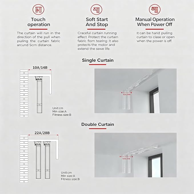 Automatic Curtain Opener, Pre-Assembled Motorized Curtains Track System with Remote, Matter Over Thread Smart Curtains, 2200mAh Rechargeable Battery, App/Voice Control (5.0 meters (196.8 inches))