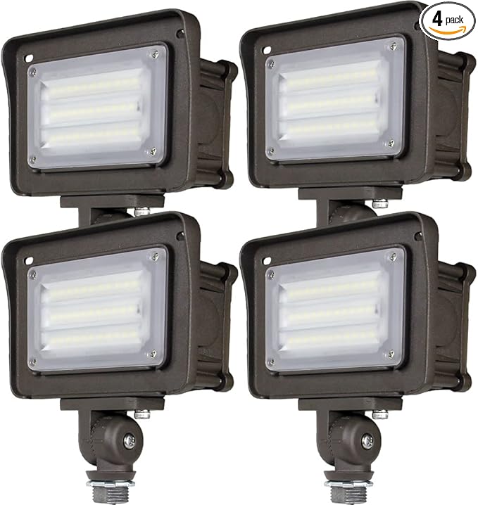 DAKASON 30W LED Flood Light Outdoor, Dusk-to-Dawn Photocell 180° Adjustable Knuckle, 3600LM 5000K Replaces 100W HPS/MH, IP65 Waterproof Outdoor Security Lighting Fixture, ETL Listed, 4 Pack