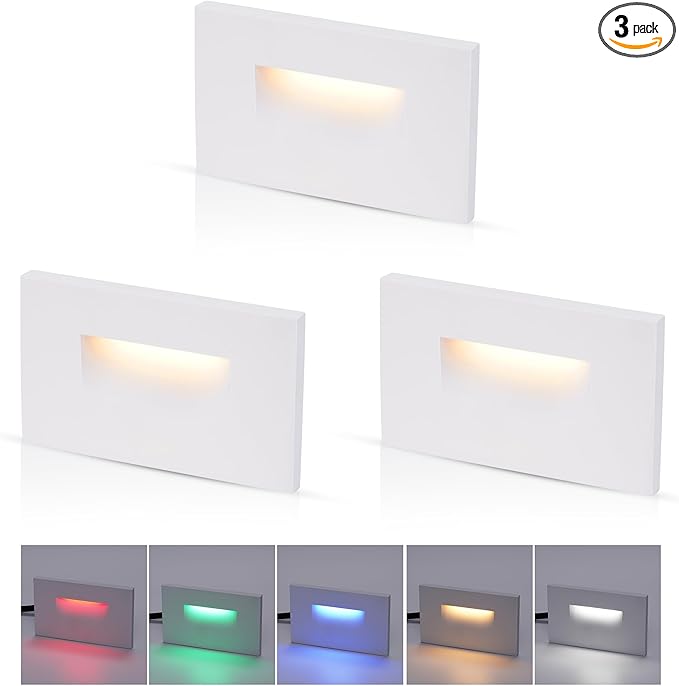 CLOUDY BAY 120V RGBCW LED Indoor Outdoor Step Light,3W 2700K 5000K RGB Selectable Stair Lights,Pack of 3