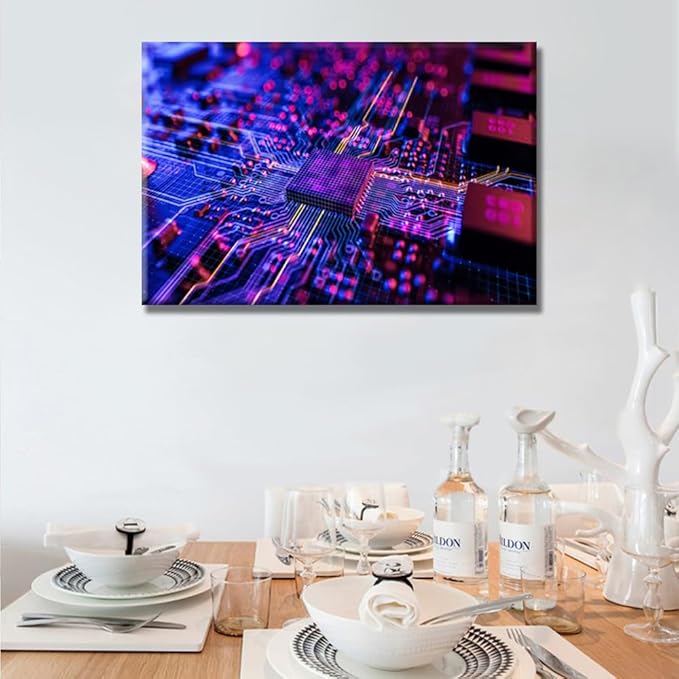 LSIUHWUWI Circuit Board CPU Processor Canvas Wall Paintings Office Decor Circuit Board Wall Decor CPU Concept Wall Art Computer Chip Home Decor Wooden Framed Ready to Hang 16X24 INCH
