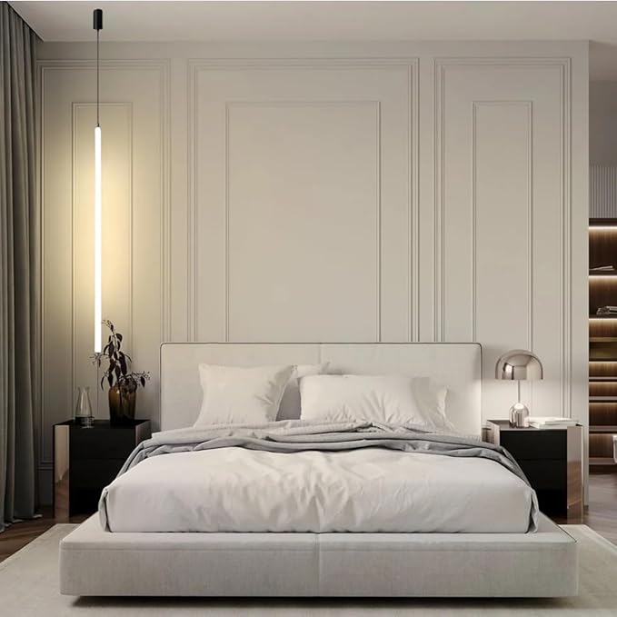 Modern Minimalist Bedside Pendant Light Black Linear Pendant Floor to Ceiling Lamp Long Strip LED Hanging Lamp for Bedroom Living Room Corner - Hardwierd 51"