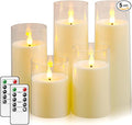 Fo32won Ivory White LED Flameless Pillar Candles Battery Operated with Remote Timer, 5 Pack 3D Flickering Acrylic Candles for Home Living Room Bedroom Fireplace Wedding Party Holiday Decor & Gift
