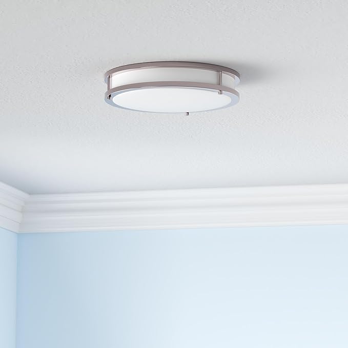 ASD LED 10" Round Flush Mount Lighting, Close to Ceiling Light Fixture | 3CCT, Dimmable, Energy Star, ETL Listed | 16W 1041LM 3000K-5000K 120V | Low Profile Double Ring Lamp | Nickel