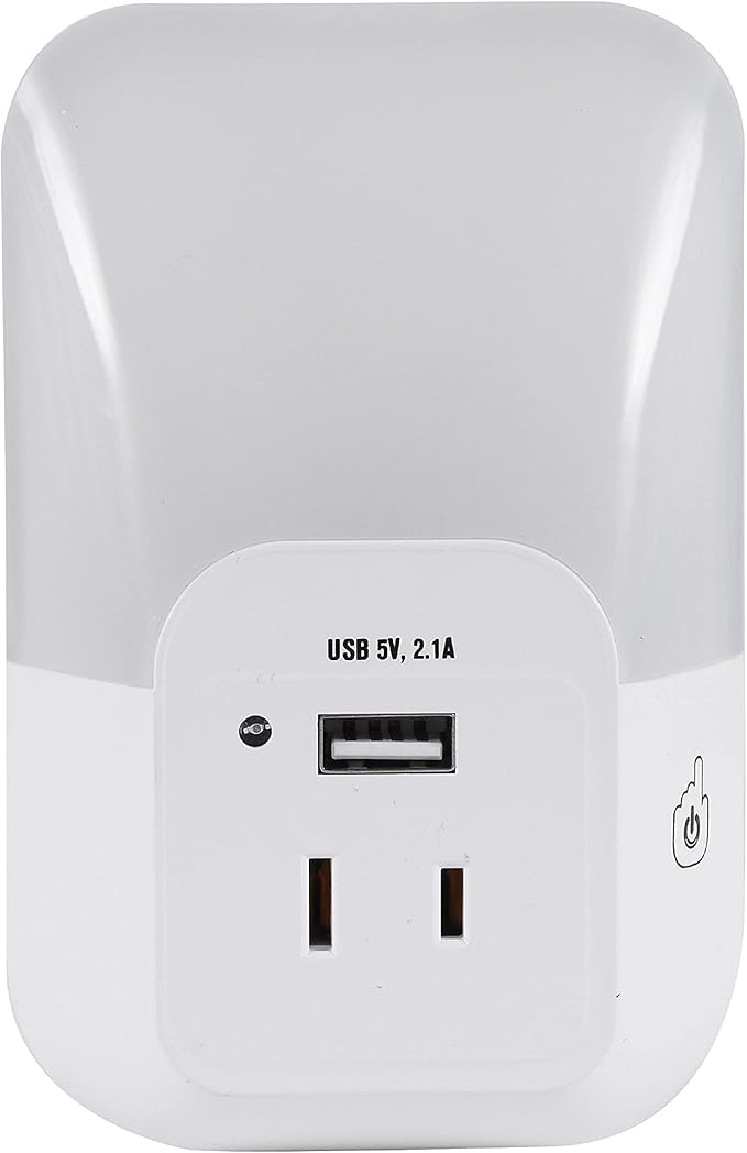 LEDVANCE Sylvania LED Night Light with USB Port and Socket, 3-Color Select, Frosted, 3000K, 5 Lumens, Cool White - 1 Pack (64991)