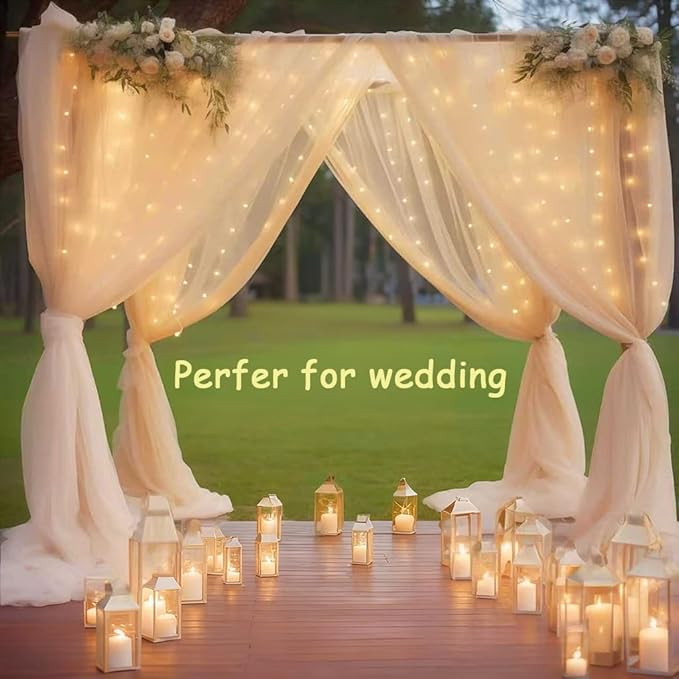 Honche 300Led Fairy Curtain String Lights 10x10ft with Remote Window Lights for Bedroom Wedding Party Festive Season Propose Christmas Decoration(Warm White)