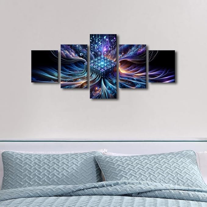 TUMOVO 5 Panel Artificial Intelligence Canvas Print Wall Art Set House Wall Decor Technology Pictures for Living Room Wall Decoration Modern Artwork for Bedroom Art Work for Home 50" Wx24 H