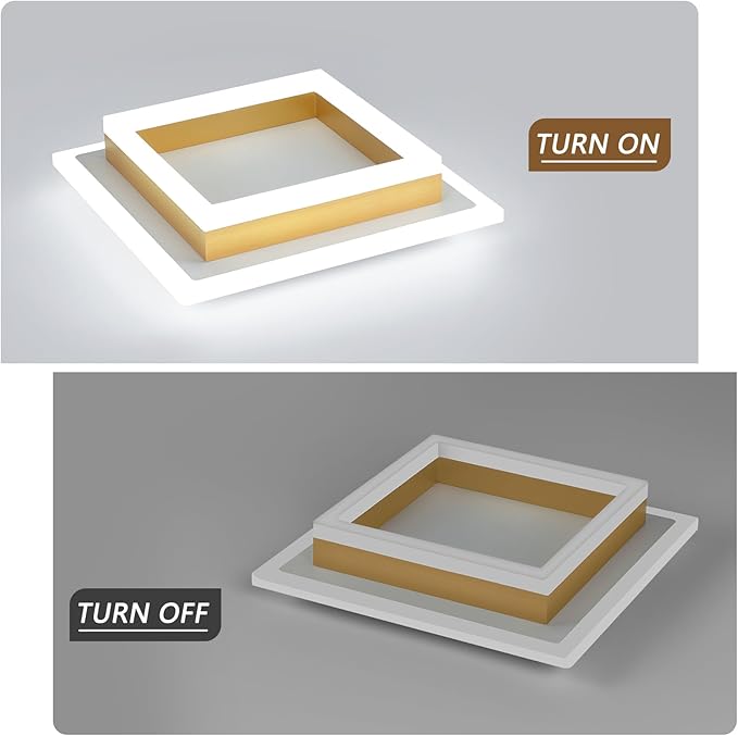 Modern LED Ceiling Lights, Gold Small Hallway Ceiling Light, 32W Cool White 6000K Acrylic LED Ceiling Light Fixtures, Close to Ceiling Lights for Bedroom Kitchen Bathroom(2 Pack)