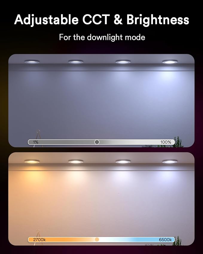Grace Smart Recessed Lighting 6 Inch, RGBCW LED Can Lights with Night Light, Retrofit Downlight Works with Alexa/Google, 2700K-6500K Dimmable Color Changing Ceiling Light for Bedroom Living Room,4pack