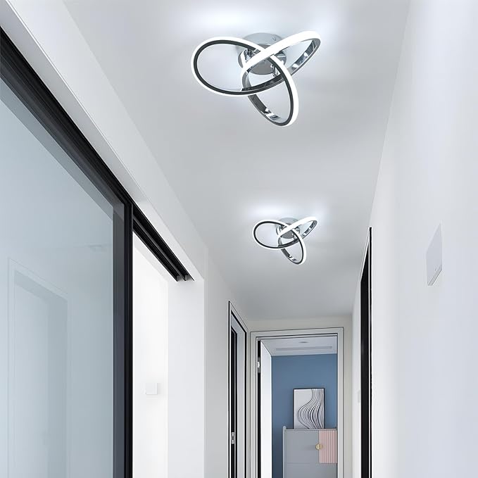 DELIPOP Modern Ceiling Light, 6500K Cool White Led Ceiling Light Fixture, Metal Curved Design Ceiling Lamp for Bedroom Hallway Bathroom Entryway Balcony Stair