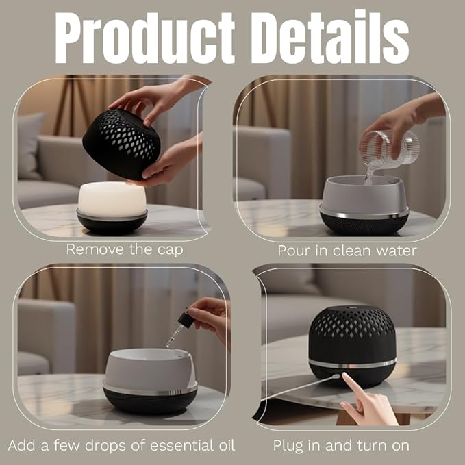 Essential Oil Diffuser 300ml for Home Bedroom, Aromatherapy Oil Diffuser with 3H 6H Timer, 7 Color Light, USB Type-C, Hollow Design, Auto Shut-Off(Dark Woodgrain, Openwork)