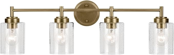 Kichler Winslow 30" 4-Light Vanity Light with Clear Seeded Glass in Natural Brass for Bathroom Vanity, Luxe Industrial, (30" x 9.25"), 45887NBR