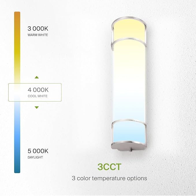 ASD LED 24" Vanity Flush Mount Light Fixture, Linear Bathroom Lighting Bar | 3CCT, Dimmable, Energy Star, ETL Listed | 25W 1950LM 3000-5000K 120V | Long Bath Wall Sconce Over Mirror | Nickel, 2 Pack