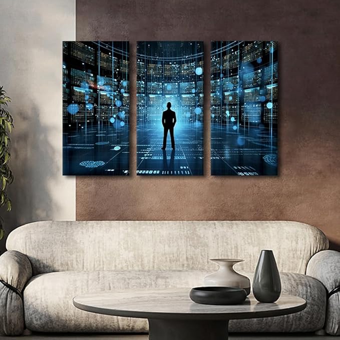 TUMOVO Modern Wall Art Multi Panel Data Driven Decision Making Big Data Internet of Things Analytics Data Management Picture Prints on Canvas for Living Room Decoration, Ready to Hang, 36" Wx24 H
