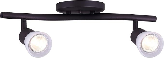 Canarm James 2-Light Track Lighting, Oil Rubbed Bronze Finish, Adjustable Alabaster Glass Shades, 15" Wide Industrial Ceiling Spotlight for Kitchen, Living Room, Hallway
