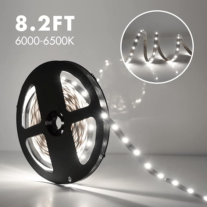 Sensky Motion Sensor LED Strip Light Under Cabinet Lighting Kit, LED Strip Light with Motion Sensor, FCC Listed Power Adapter for Gun Safe Light, Shelf, TV Wall Lighting (8.2FT,6000K)