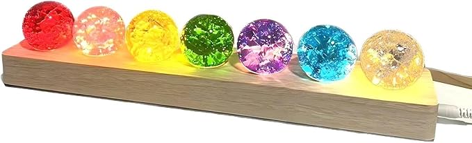40mm 7 Colors Ice Cracked Glass Crystal Chakra Sleep Lamp Decorative USB Lights with LED Wooden Base, for Meditation Positive Energy Gift Decoration Balls Set