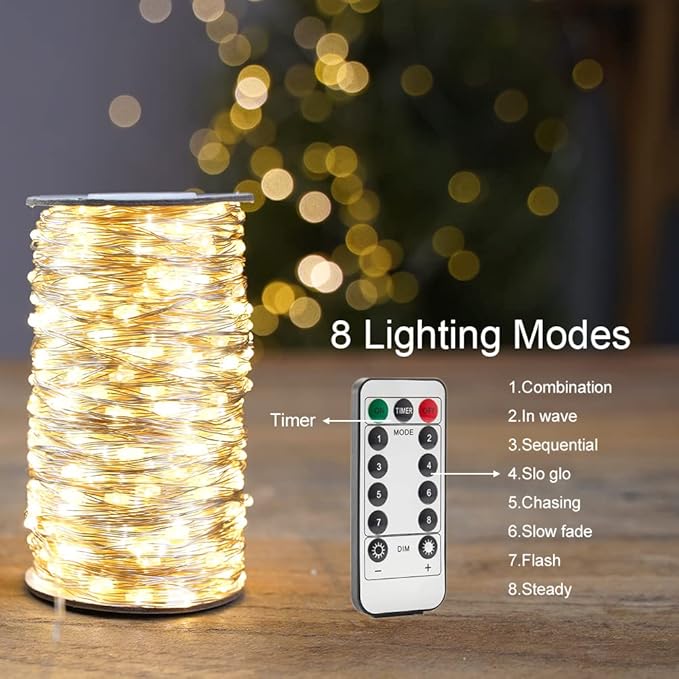 Warm White Fairy String Lights 400FT Long 1200 LED Waterproof Plug in String Lights with Remote for Living Bed Room, Backyard, Patio, Garden, Porch, Wedding or Christmas