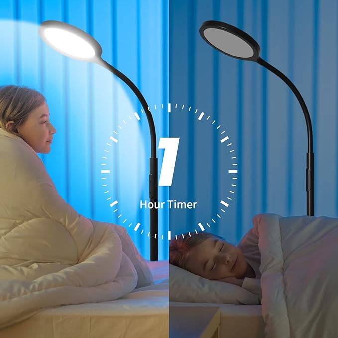 luckystyle Floor Lamp,Super Bright Dimmable LED Lamps for Living Room, Custom Color Temperature Standing Lamp with Remote Push Button, Adjustable Gooseneck Reading Floor Lamp for Bedroom Office Black