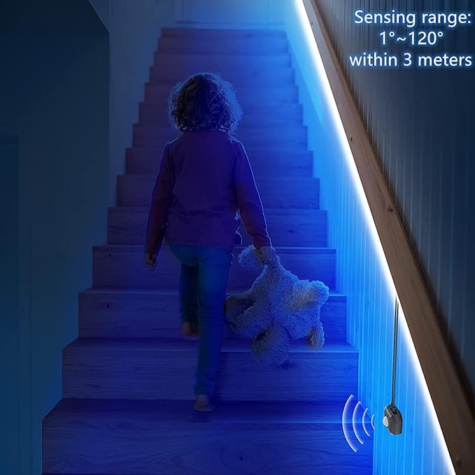 Motion Activated Under Bed Lights, 9.84ft 5050 RGB Color Changing LED Strip Lights with Sensor, APP Control and Music Sync, Dimmable Night Light for Bedroom Stair Birthday' s Day Gift