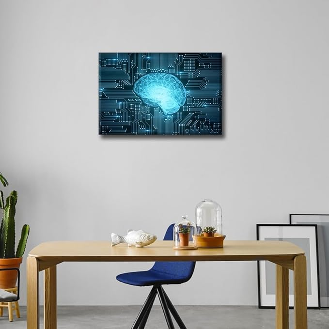 TUMOVO Wall Art for Living Room Artificial Intelligence Brain Canvas Wall Art Technology Digital Art Contemporary Wall Art Posters Modern Artwork Ready to Hang for Bedroom Office, 18x12in