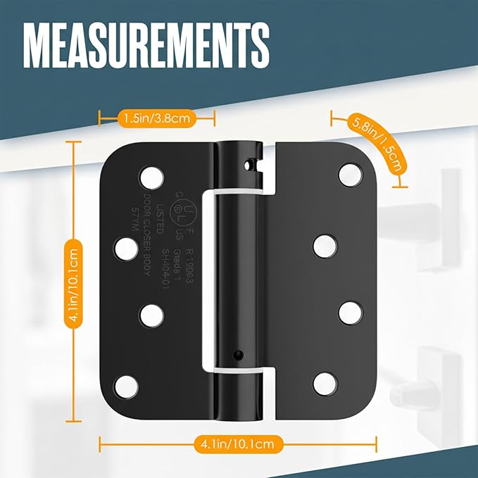 Houseables Self Closing Door Hinges, Spring Hinge Door Closer, Spring Loaded, Auto Close, 4 Inch, Automatic Closer, Auto Shut for Interior, Garage, Exterior, Adjustable Tension, 5/8 Radius, Black, 2PK