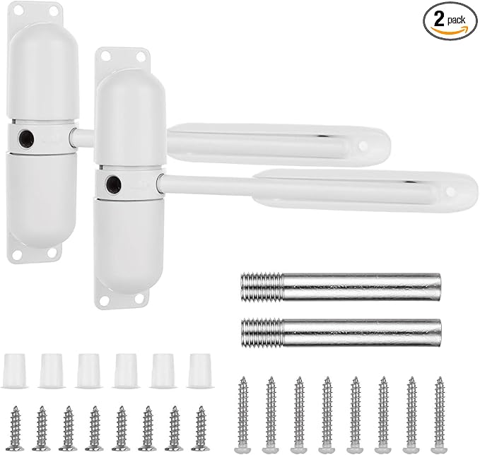 2PCS Automatic Door Closer for Home, Heavy Duty Zinc Alloy Auto Door Closer with Spring Tension, Self-Closing Safety Hardware for Interior Doors, White (2-Pack)