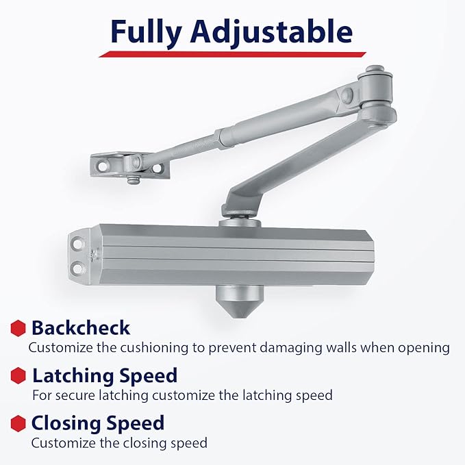 Lawrence Medium/Heavy Duty Door Closer Commercial Grade 1 - Surface-Mounted Commercial Automatic Door Closer with Adjustable 6-Speed Control and 3 Valves - Embassy Series LH5016