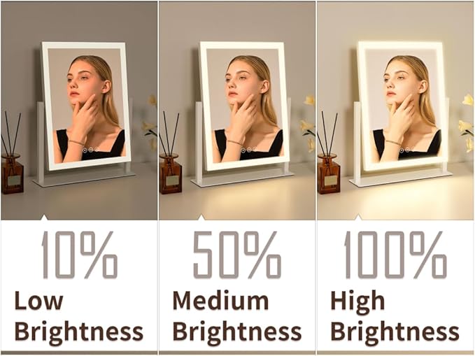 Lighted Vanity Mirror with Lights, Makeup Mirror with Light, 16.7"x 13.2",Three Color Lighting Modes and Dimmable Lighting, Smart Touch Control, 360°Rotation, for Vanity Desk Tabletop,Dressing Room