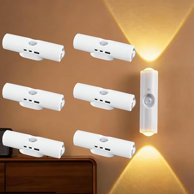 Rechargeable Smart LED Motion Sensor Ambient Light, Punch-Free Color Changing Motion Sensor Light for Stairs, Wardrobe, Cabinet (6Pcs,White, 3 Colors)